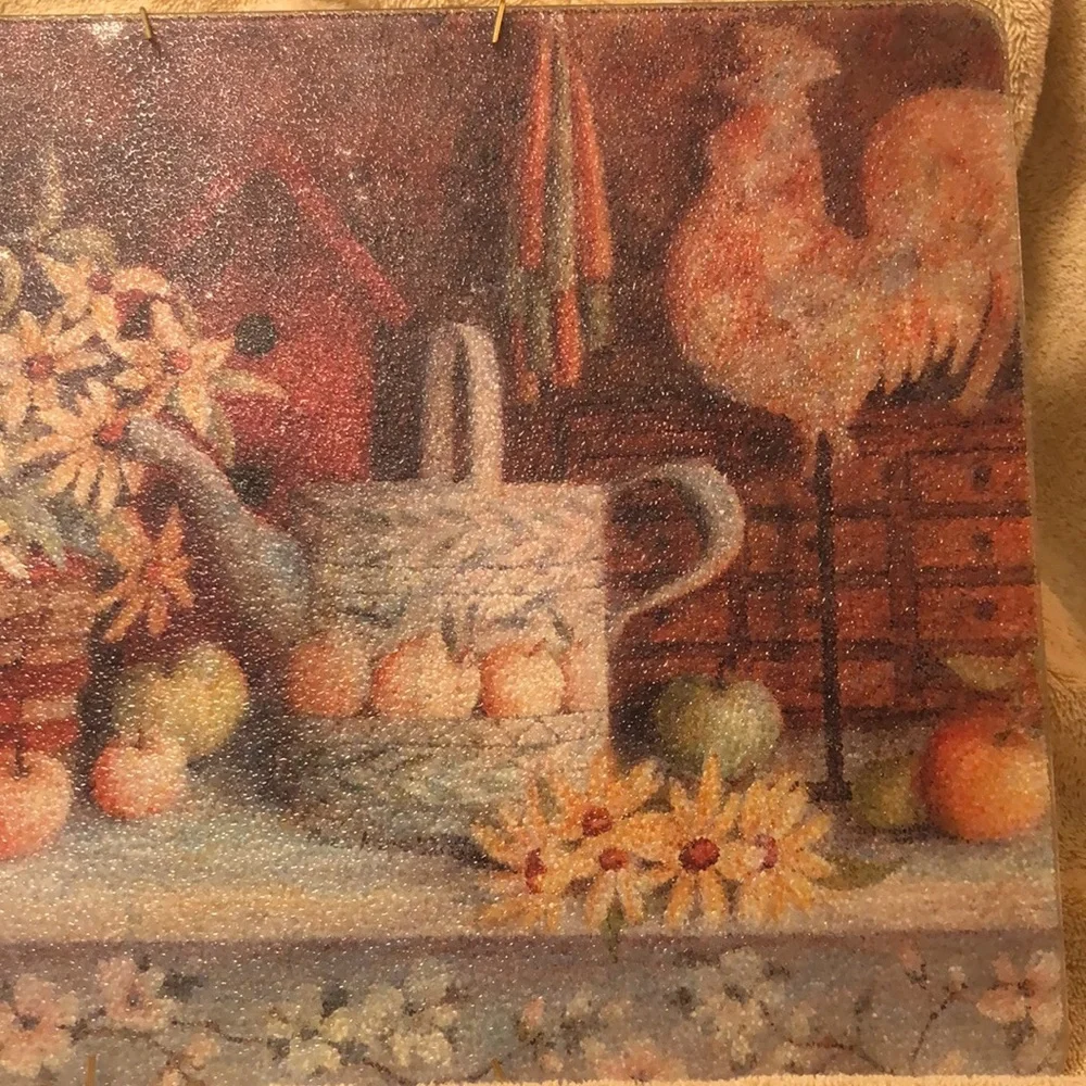 Daisies & Rooster Tempered Glass Cutting Board 15x12
